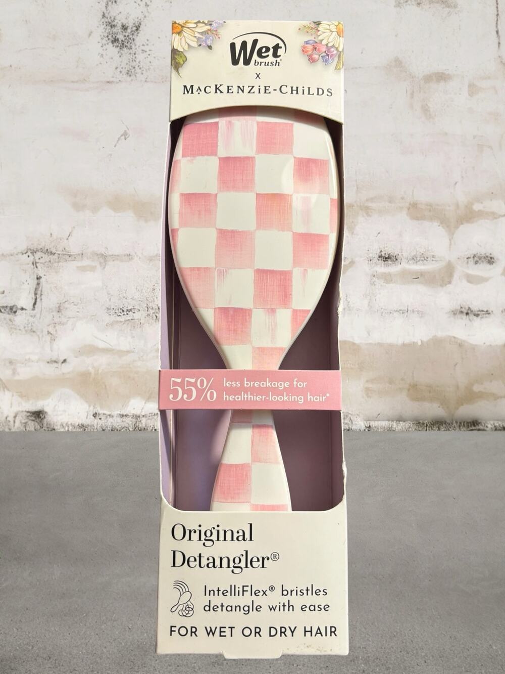 MacKenzie-Childs + Wet Brush Detangler Hair Brush Pink & White Checked NIB